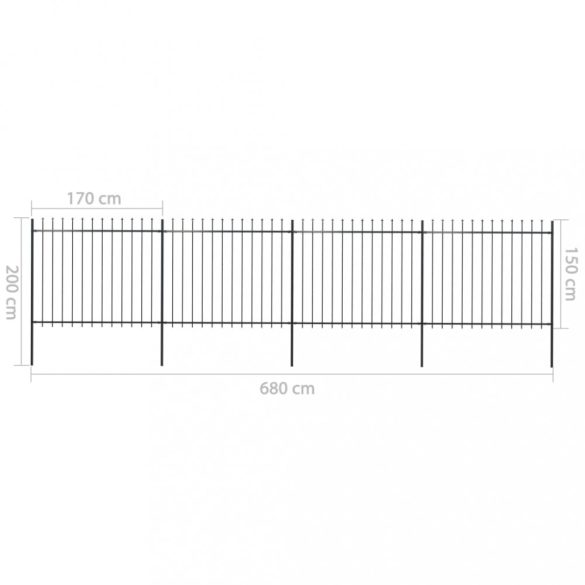 fekete acélkerítés lándzsás tetejű 714,5 x 150 cm