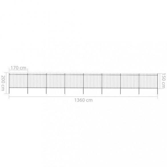 fekete acél kerti kerítés lándzsás tetejű 1426 x 150 cm