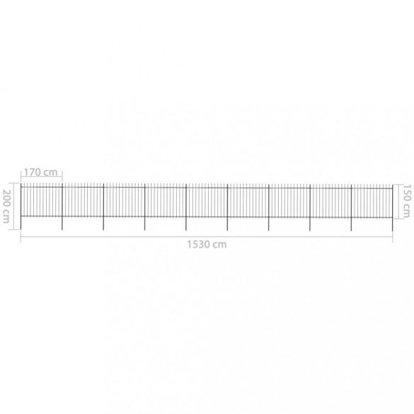 fekete acél kerti kerítés lándzsás tetejű 1603,5 x 150 cm
