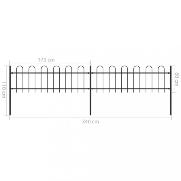 fekete acélkerítés karikás tetejű 359 x 60 cm