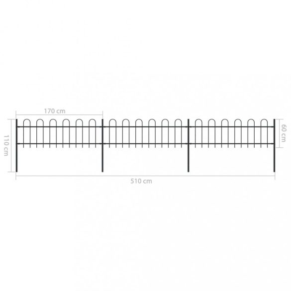 fekete acélkerítés karikás tetejű 537 x 60 cm