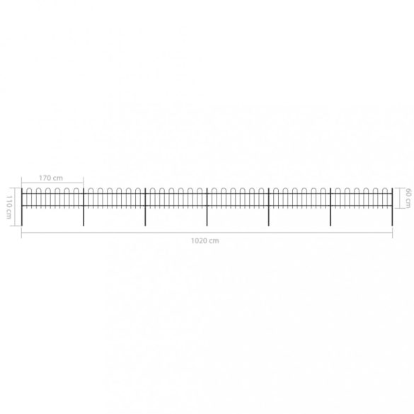 fekete acélkerítés karimás tetejű 1070 x 60 cm