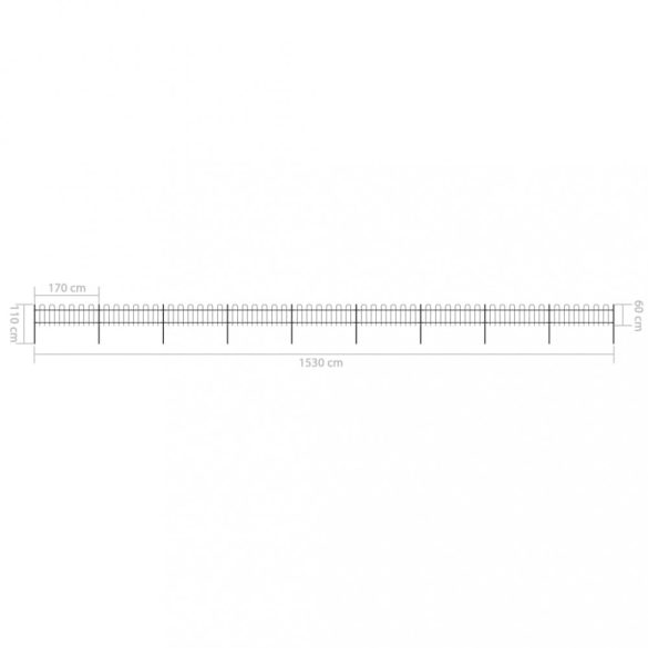 fekete acélkerítés karikás tetejű 1603,5 x 60 cm