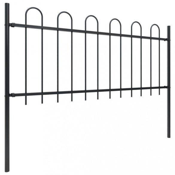 fekete acélkerítés karikás tetejű 359 x 80 cm