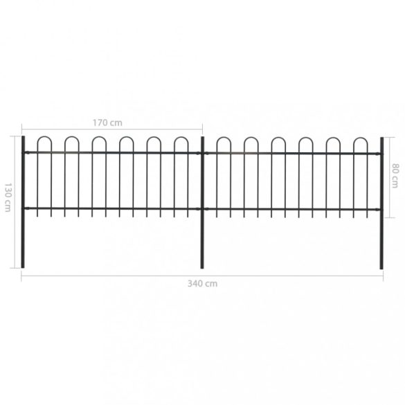 fekete acélkerítés karikás tetejű 359 x 80 cm