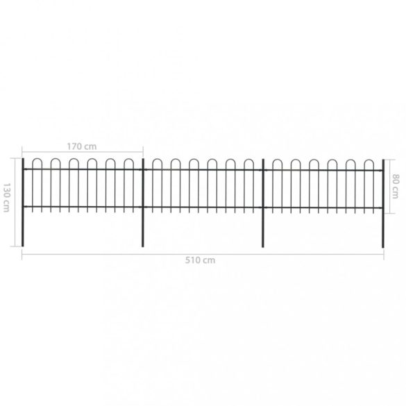 fekete acélkerítés karikás tetejű 537 x 80 cm