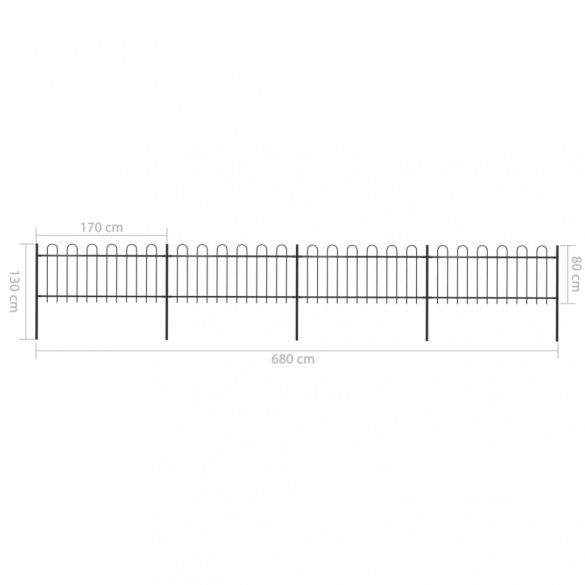 fekete acélkerítés karikás tetejű 714,5 x 80 cm