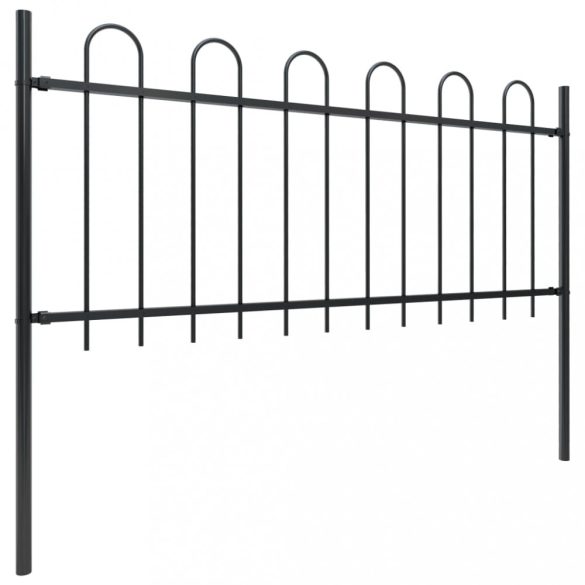 fekete acélkerítés karikás tetejű 1248 x 80 cm
