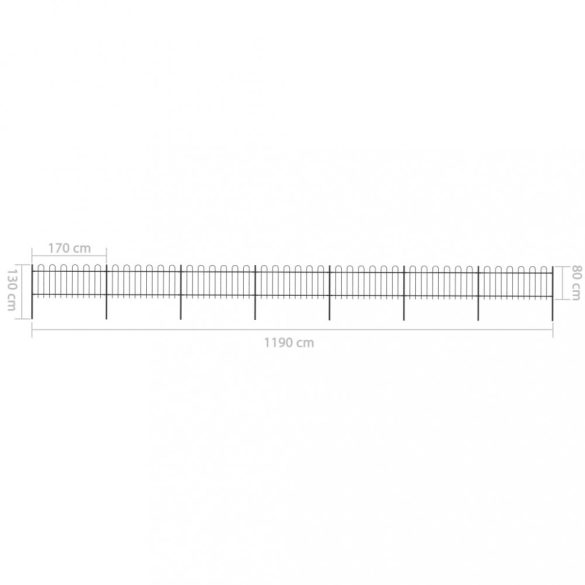 fekete acélkerítés karikás tetejű 1248 x 80 cm