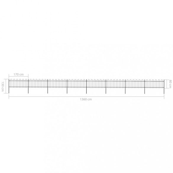 fekete acélkerítés karimás tetejű 1426 x 80 cm