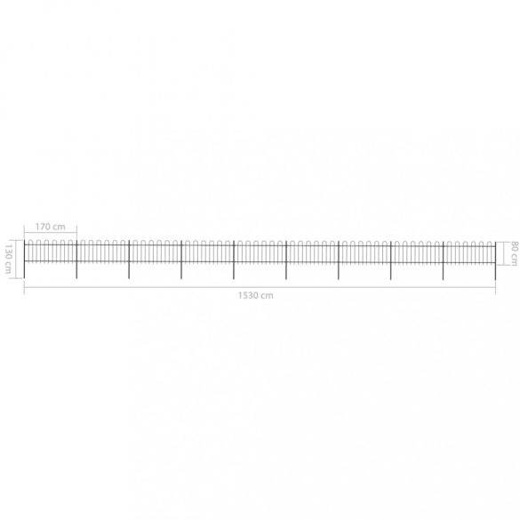 fekete acélkerítés karikás tetejű 1603,5 x 80 cm