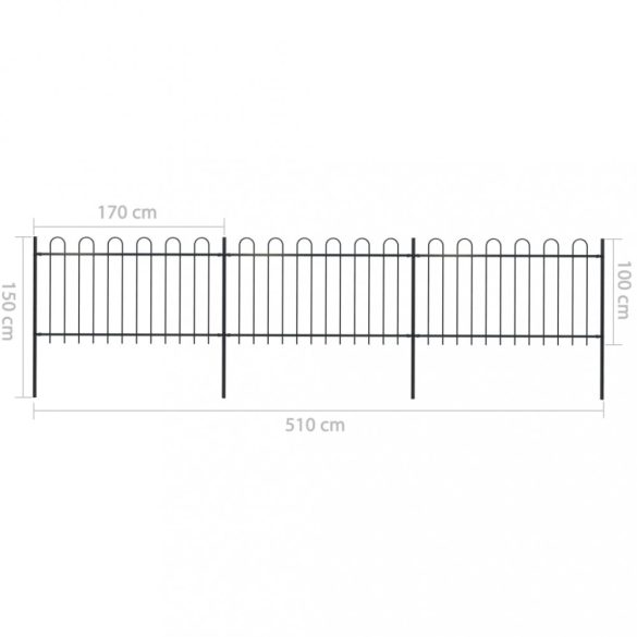 fekete acélkerítés karikás tetejű 537 x 100 cm