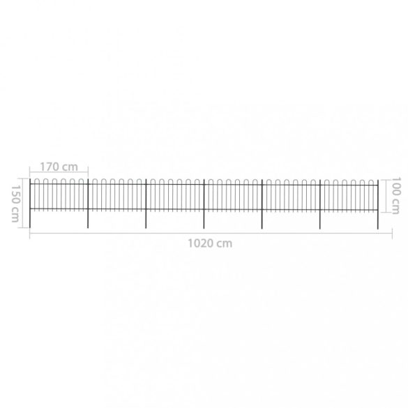 fekete acélkerítés karimás tetejű 1070 x 100 cm