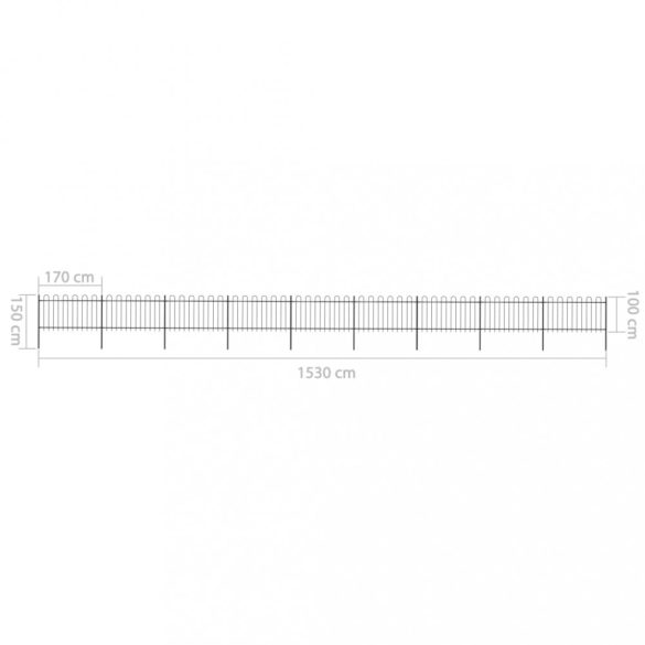 fekete acélkerítés karikás tetejű 1603,5 x 100 cm