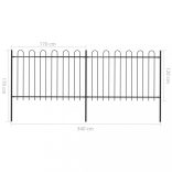 fekete acélkerítés karikás tetejű 359 x 120 cm