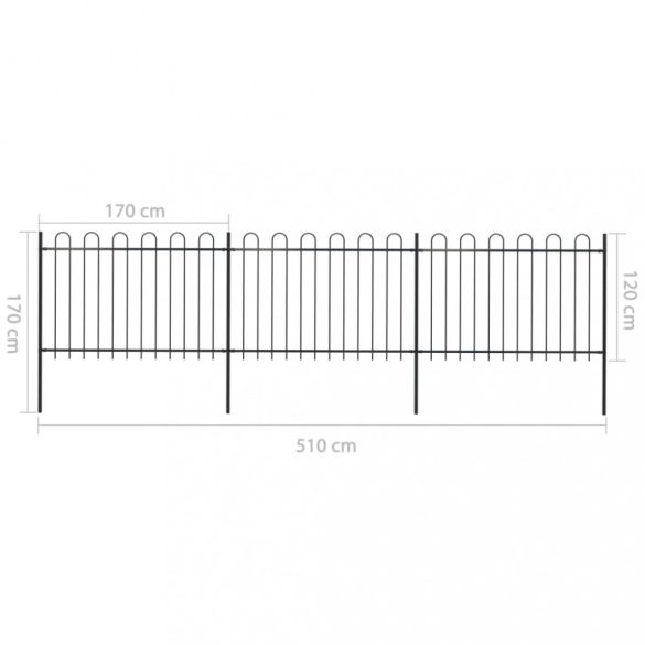 fekete acélkerítés karikás tetejű 537 x 120 cm