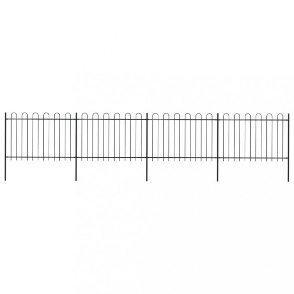 fekete acélkerítés karikás tetejű 714,5 x 120 cm
