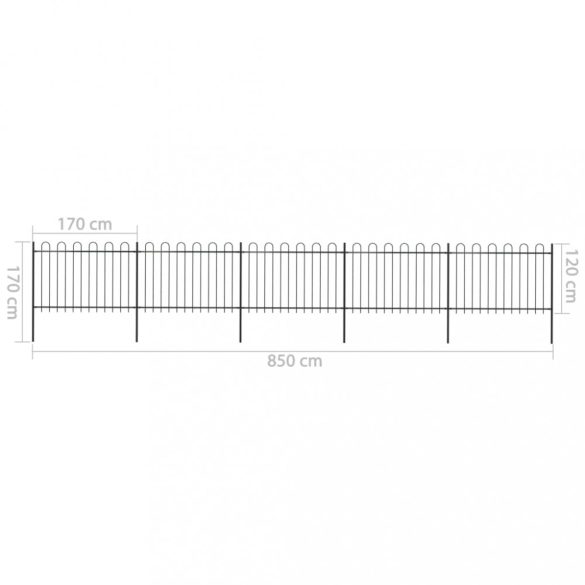 fekete hajlított tetejű acélkerítés 8,5 x 1,2 m