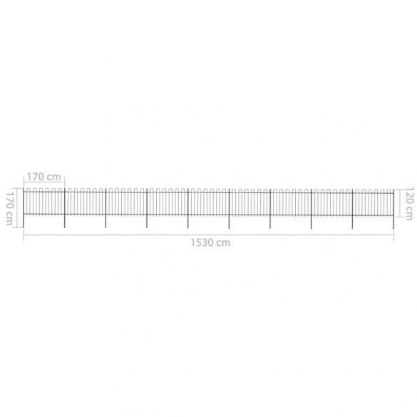 fekete acélkerítés karikás tetejű 1603,5 x 120 cm