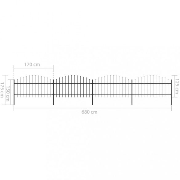 fekete acélkerítés lándzsás tetejű 714,5 x 125 cm