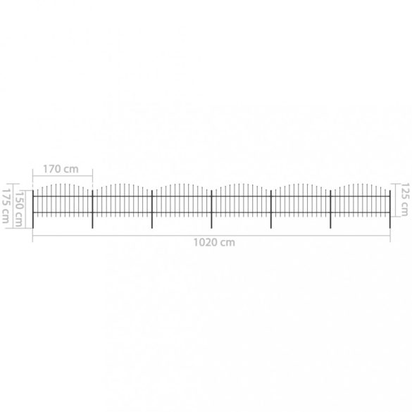 fekete acélkerítés lándzsás tetejű szegéllyel 1070 x 125 cm