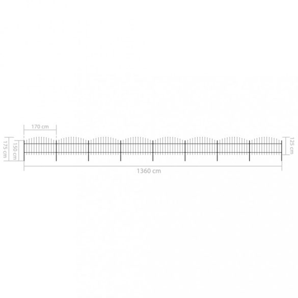 fekete lándzsahegy tetejű acélkerítés (1-1,25) x 13,6 m