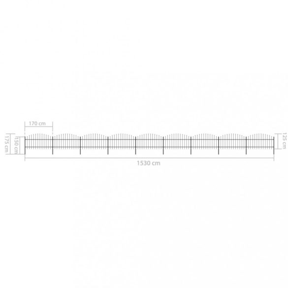 fekete acél kerti kerítés lándzsás tetejű 1603,5 x 125 cm