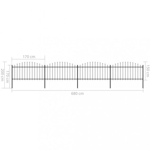 fekete acélkerítés lándzsás tetejű 714,5 x 150 cm
