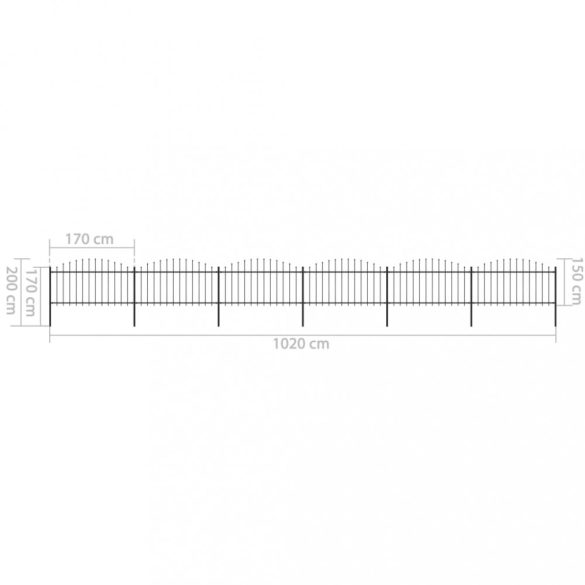 fekete acél kerti kerítés lándzsás tetejű 1070 x 150 cm