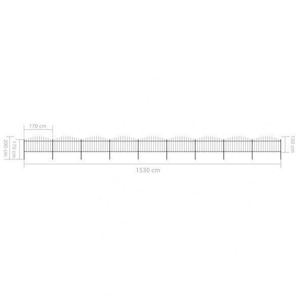fekete acél kerti kerítés lándzsás tetejű 1603,5 x 150 cm