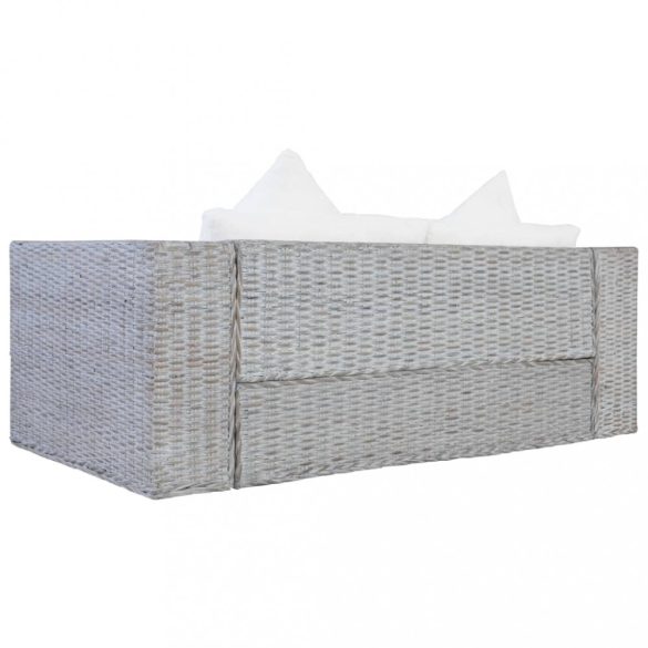 szürke 2 részes természetes rattan kanapészett párnákkal