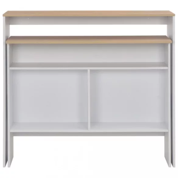 fehér és tölgyszínű bárasztal 2 asztallappal 130 x 40 x 120 cm