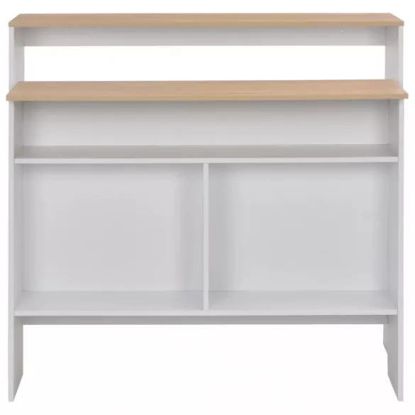 fehér és tölgyszínű bárasztal 2 asztallappal 130 x 40 x 120 cm