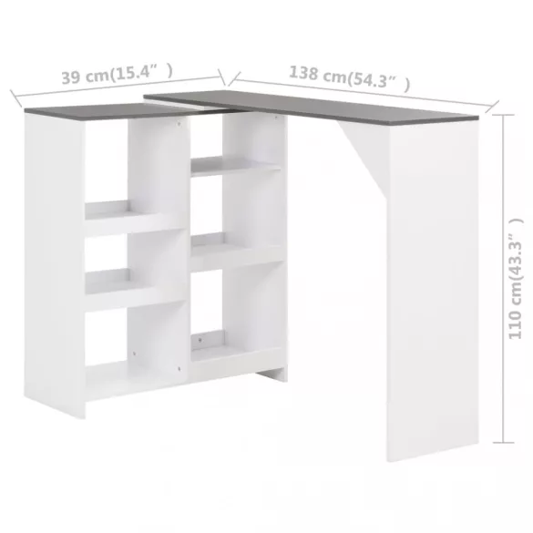 fehér bárasztal mozgatható polccal 138 x 39 x 110 cm