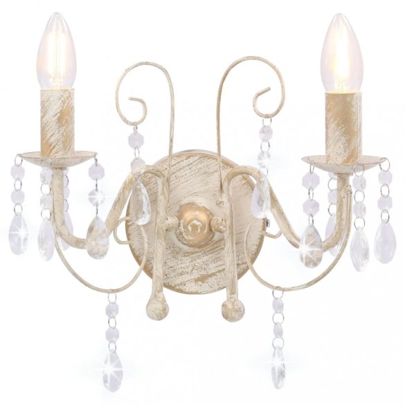 antik fehér fali lámpa gyöngyökkel 2 x E14