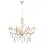 fehér csillár gyöngyökkel és 8 db E14 izzófoglalattal