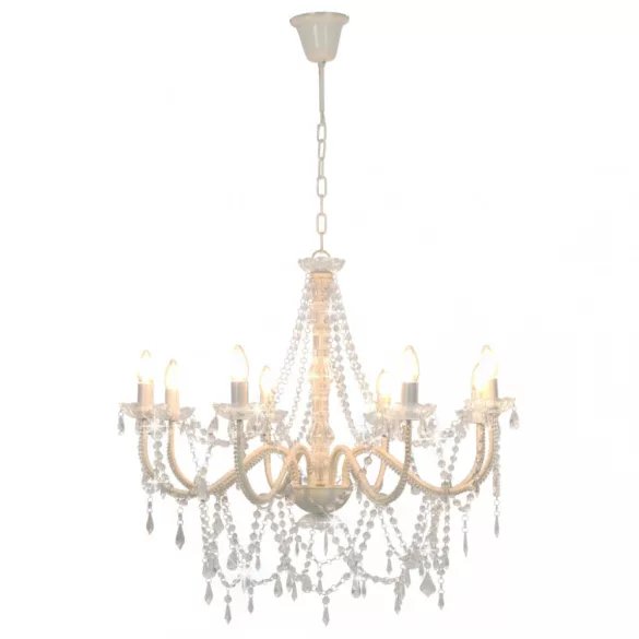 fehér csillár gyöngyökkel és 8 db E14 izzófoglalattal