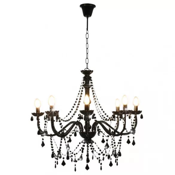 fekete csillár gyöngyökkel és 8 db E14 égővel