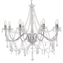   ezüstszínű csillár gyöngyökkel és 8 db E14 izzófoglalattal