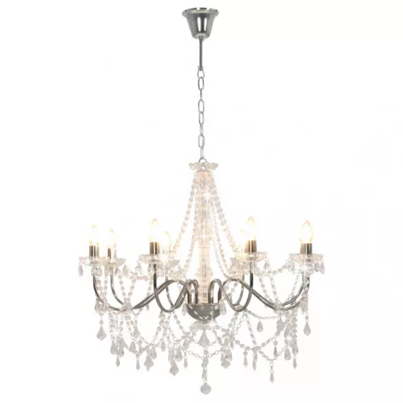 ezüstszínű csillár gyöngyökkel és 8 db E14 izzófoglalattal
