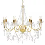 aranyszínű csillár gyöngyökkel és 8 db E14 izzófoglalattal