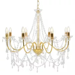   aranyszínű csillár gyöngyökkel és 8 db E14 izzófoglalattal