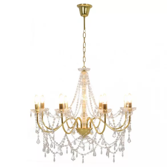 aranyszínű csillár gyöngyökkel és 8 db E14 izzófoglalattal