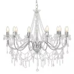   ezüstszínű csillár gyöngyökkel és 12 db E14 izzófoglalattal
