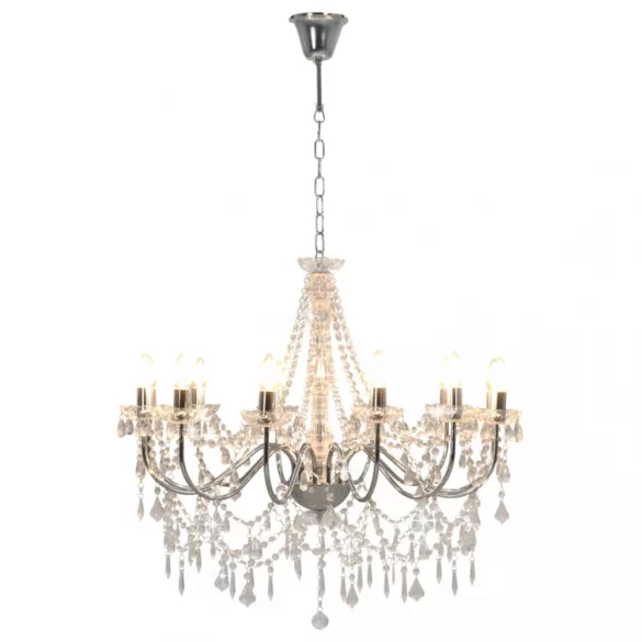 ezüstszínű csillár gyöngyökkel és 12 db E14 izzófoglalattal
