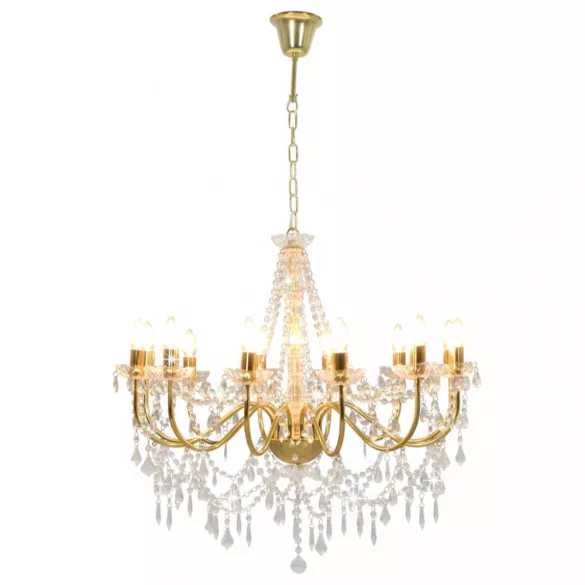 aranyszínű csillár gyöngyökkel és 12 db E14 izzófoglalattal