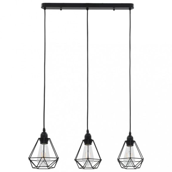 fekete gyémántformájú mennyezeti lámpa 3 x E27