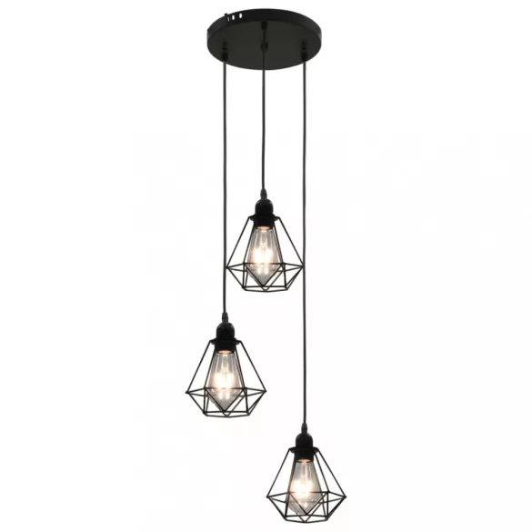 fekete gyémántformájú mennyezeti lámpa 3 x E27