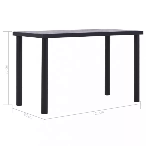 fekete és betonszürke MDF étkezőasztal 120 x 60 x 75 cm