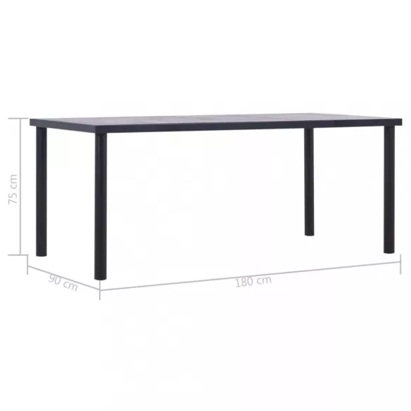 fekete és betonszürke MDF étkezőasztal 180 x 90 x 75 cm